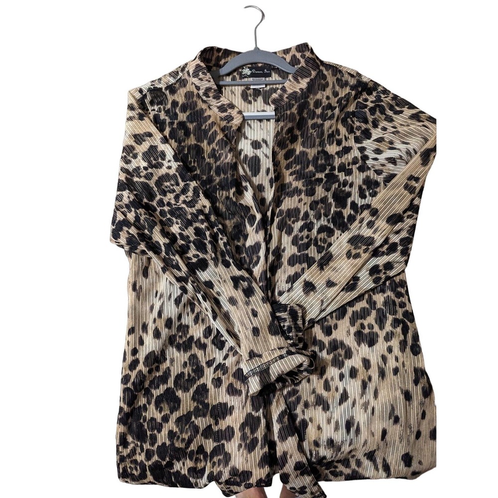 Damee Inc Large Sheer Jacket/ Shirt Animal Print Tan Brown. Worn One Time